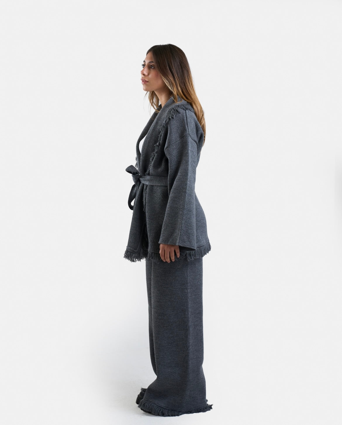 Fringe Knit Set in Grey