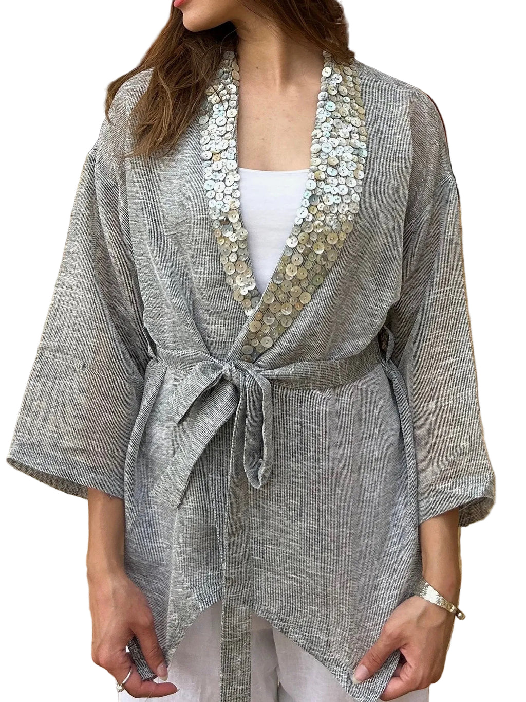 Cardigan with Pearl Buttons in Grey