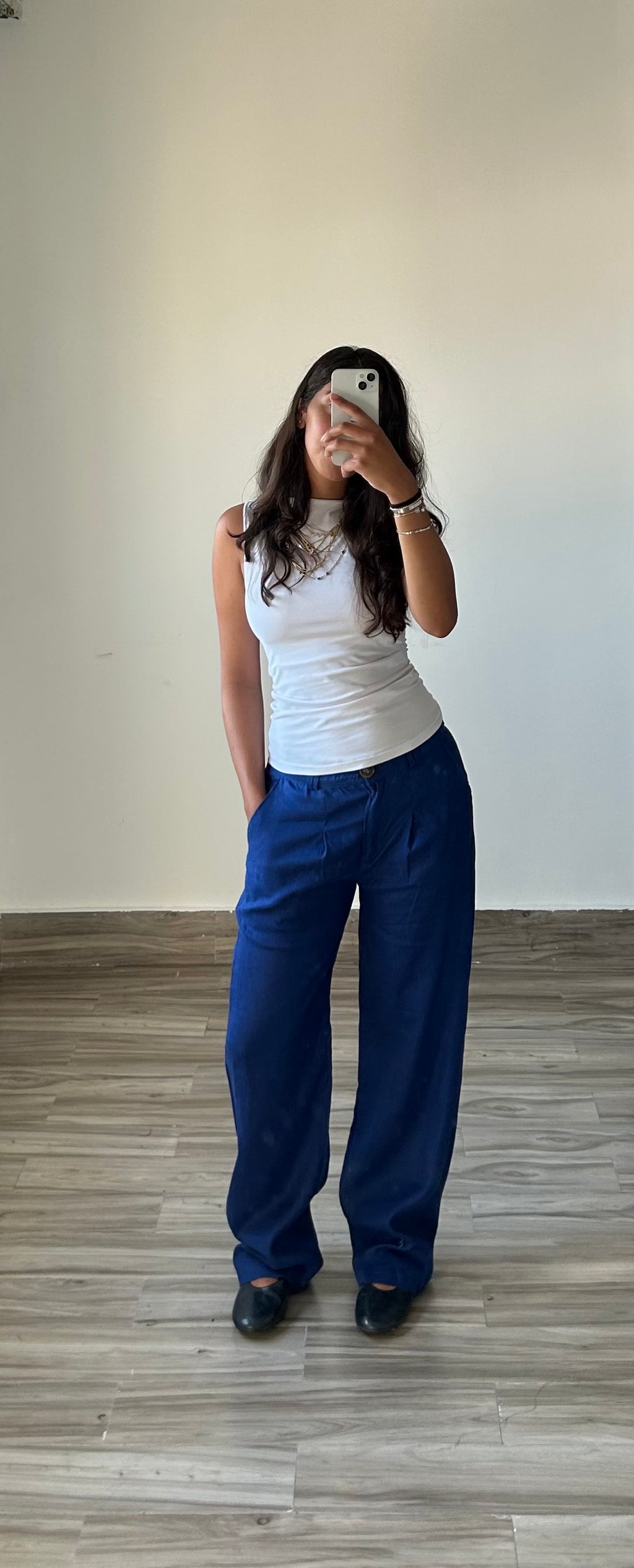 Pure Linen Straight Fit Pants in Blue