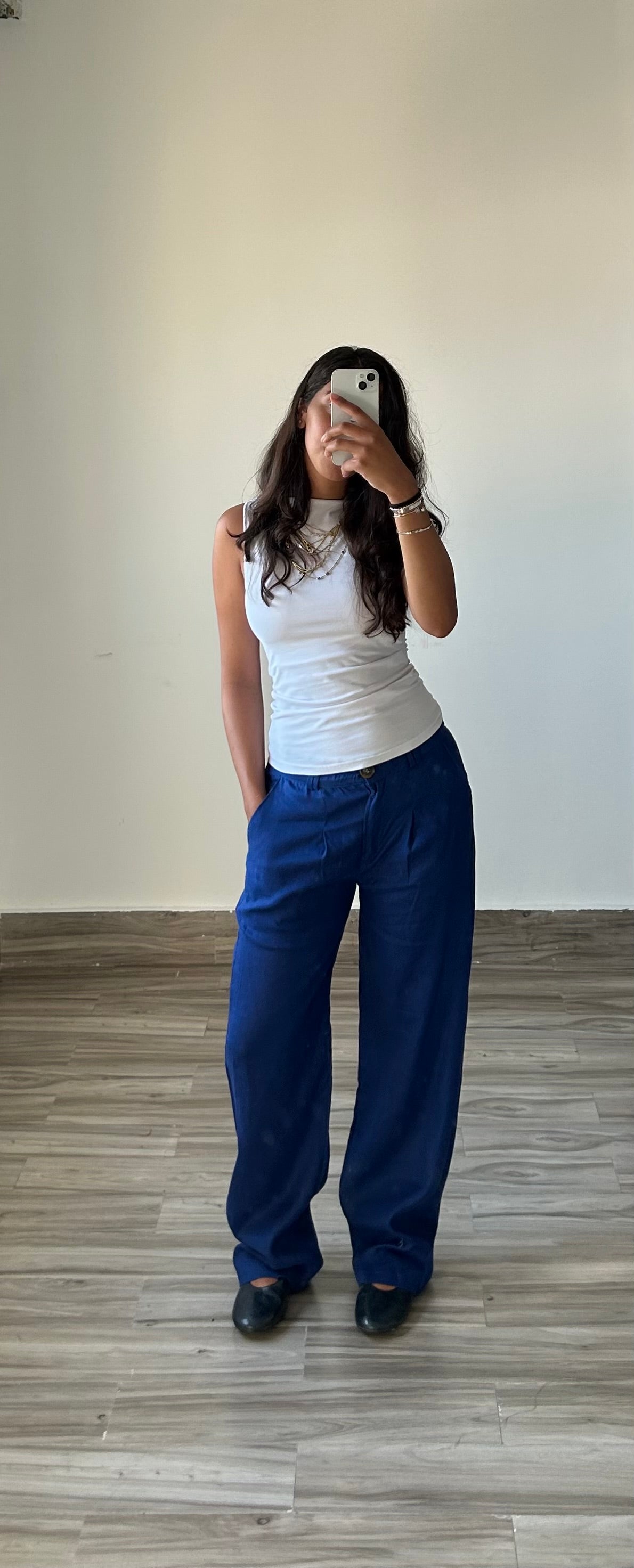 Pure Linen Straight Fit Pants in Blue