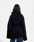 Fringe Knit Cardigan in Black