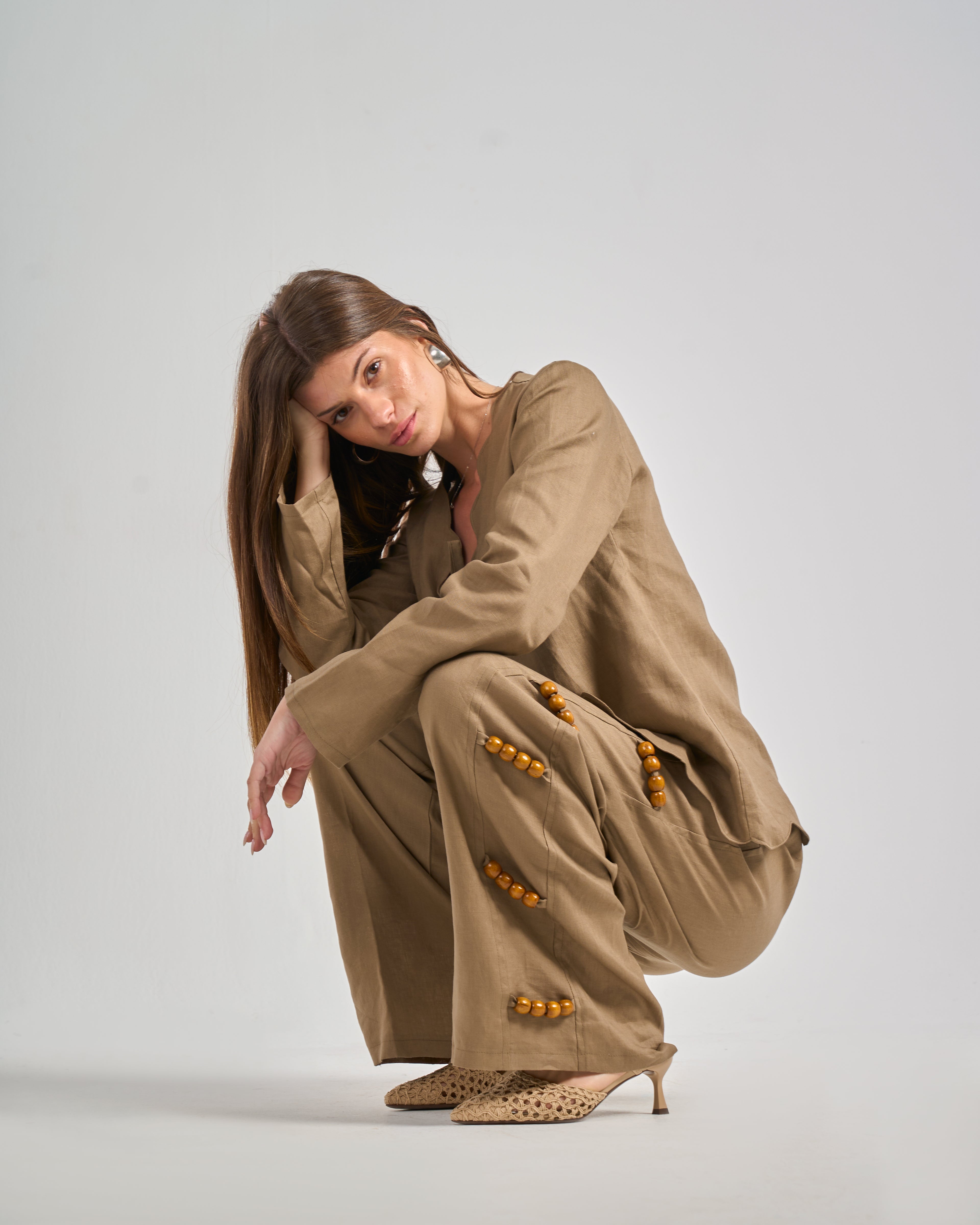 Pure Linen Pants in Café