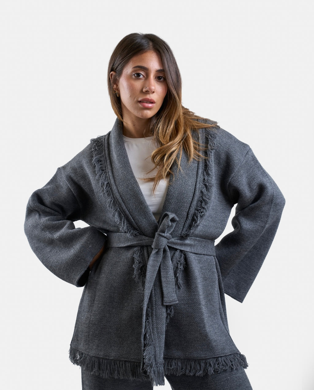 Fringe Knit Set in Grey