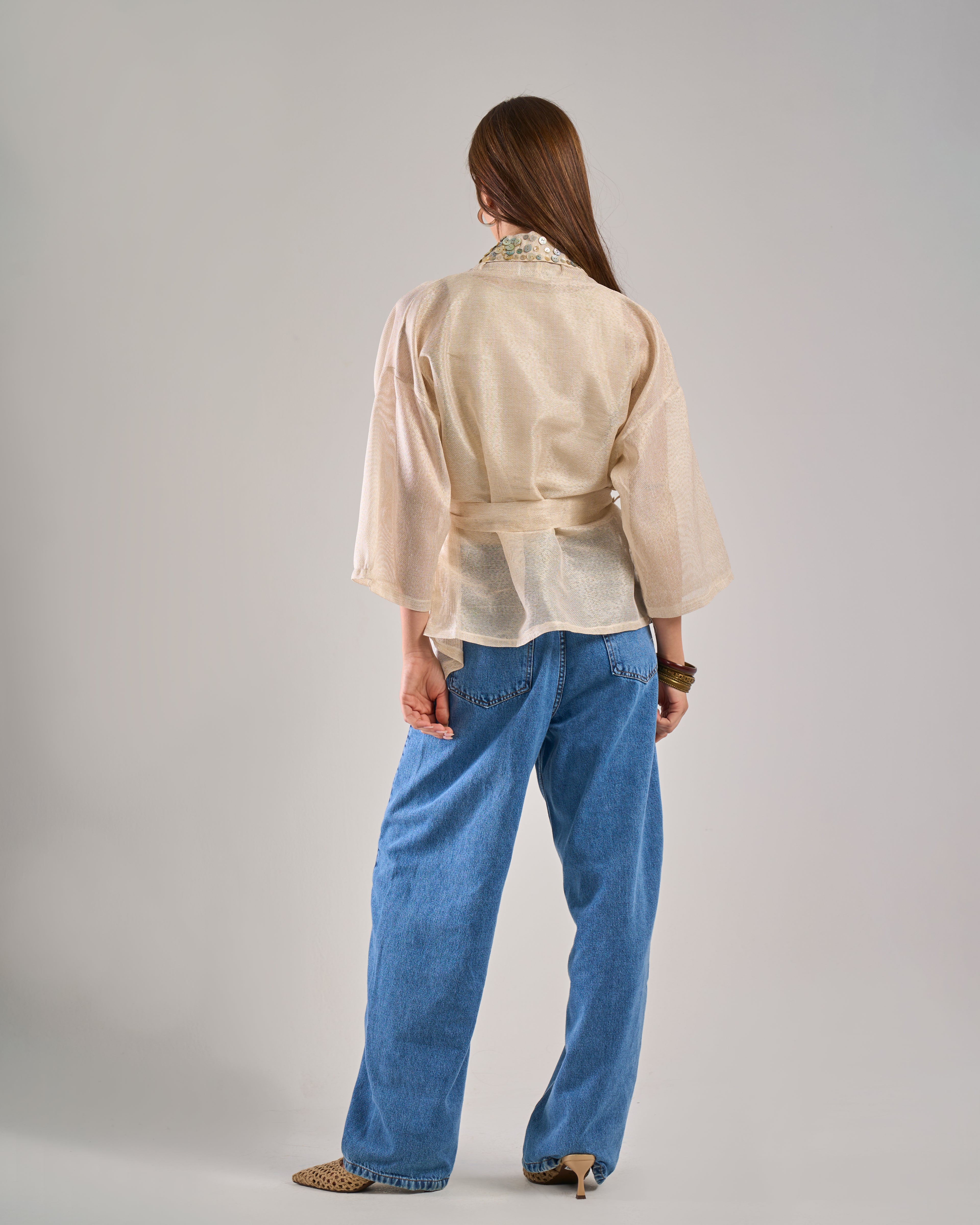 Pearl Buttons Cardigan in Beige