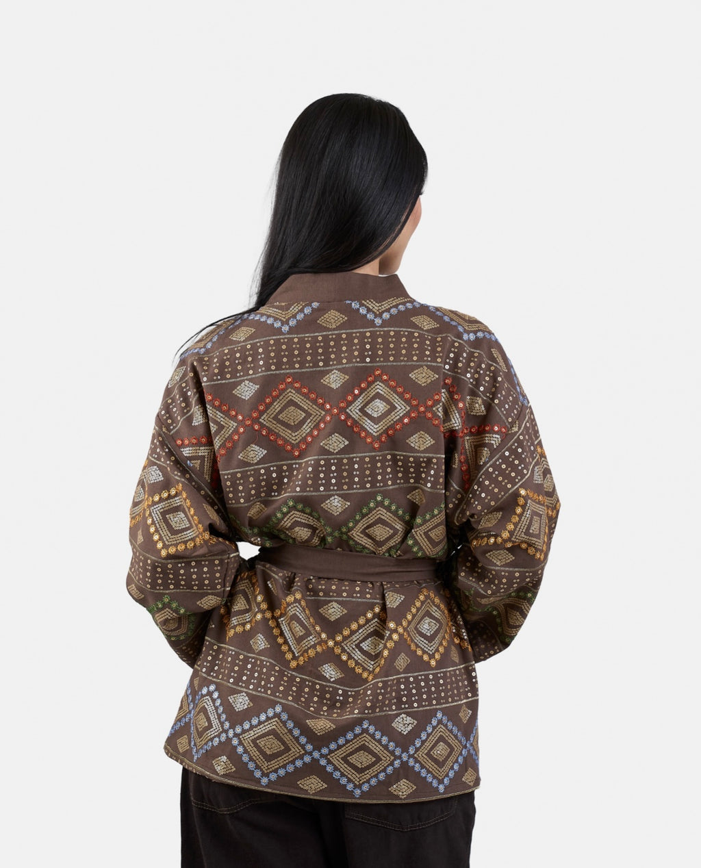 Embroidered Cardigan in Brown