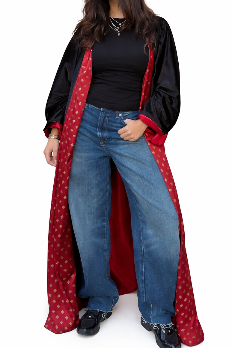 Velvet Lined Kaftan in Red