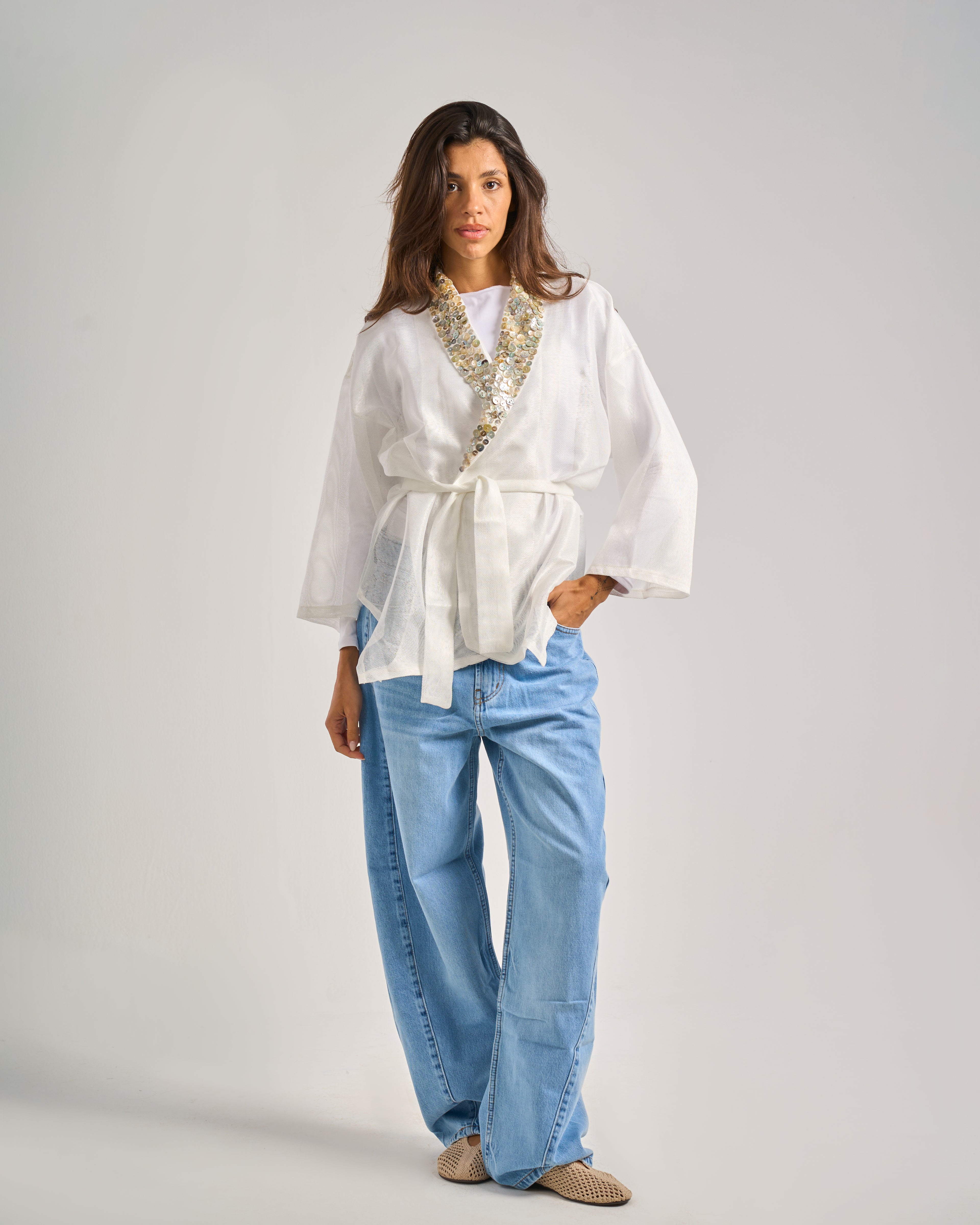 Pearl Buttons Cardigan in White