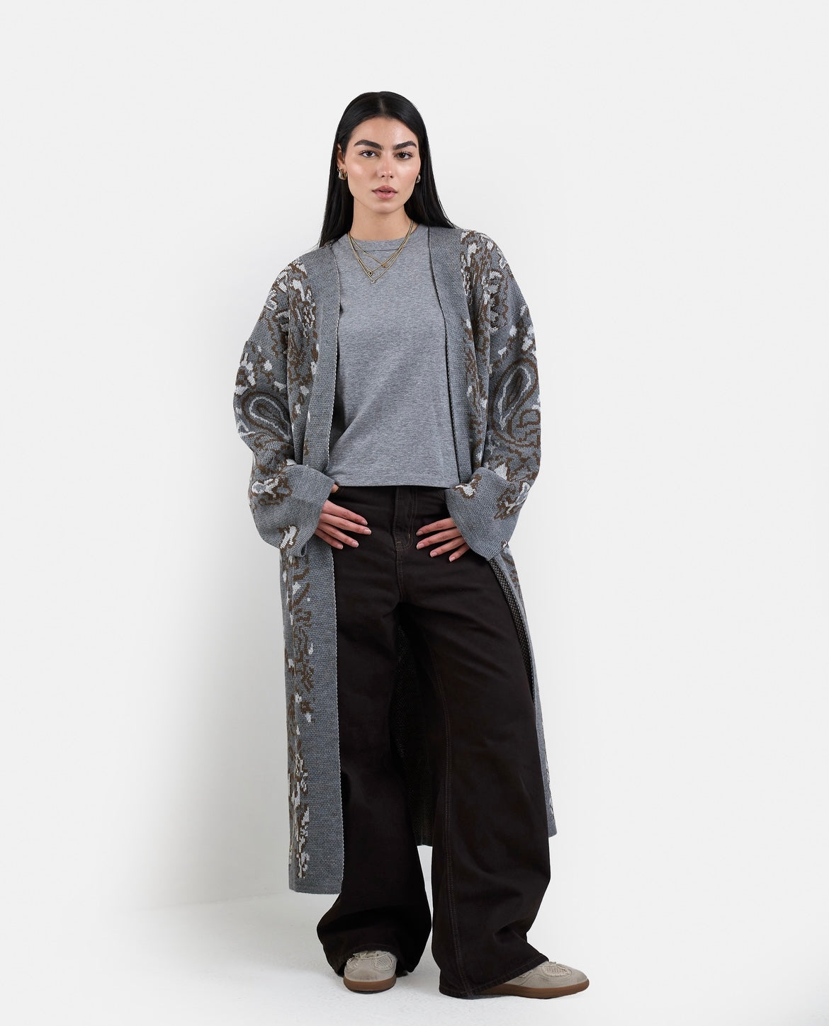 Patches Knit Cardigan in Grey