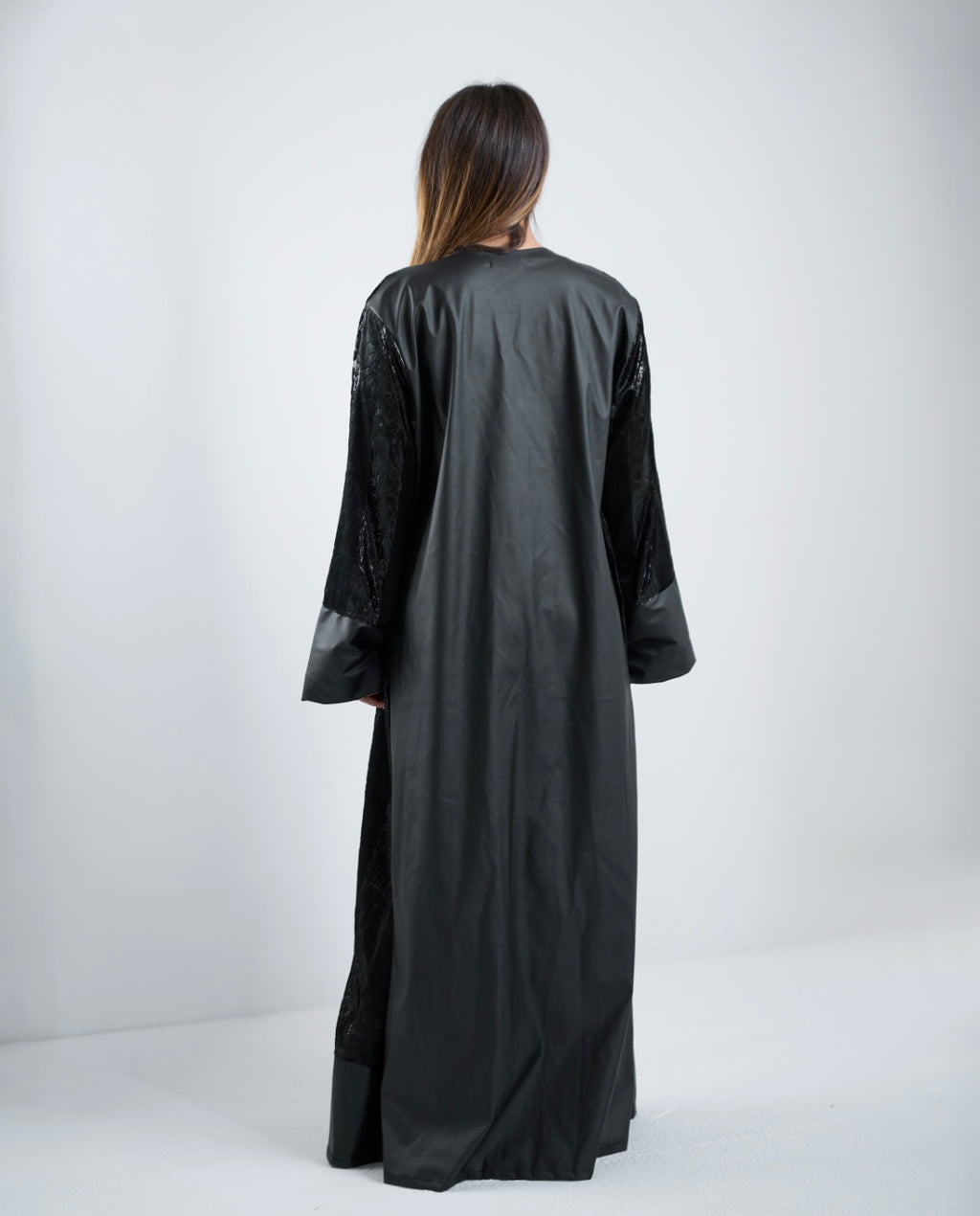 Shimmery Black Kaftan with Leather
