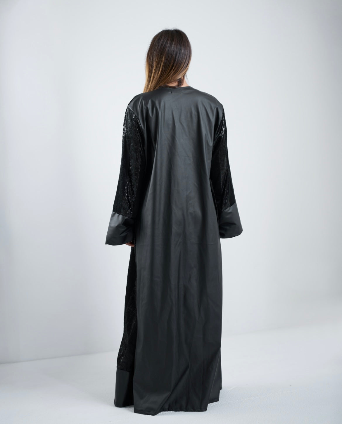 Shimmery Black Kaftan with Leather