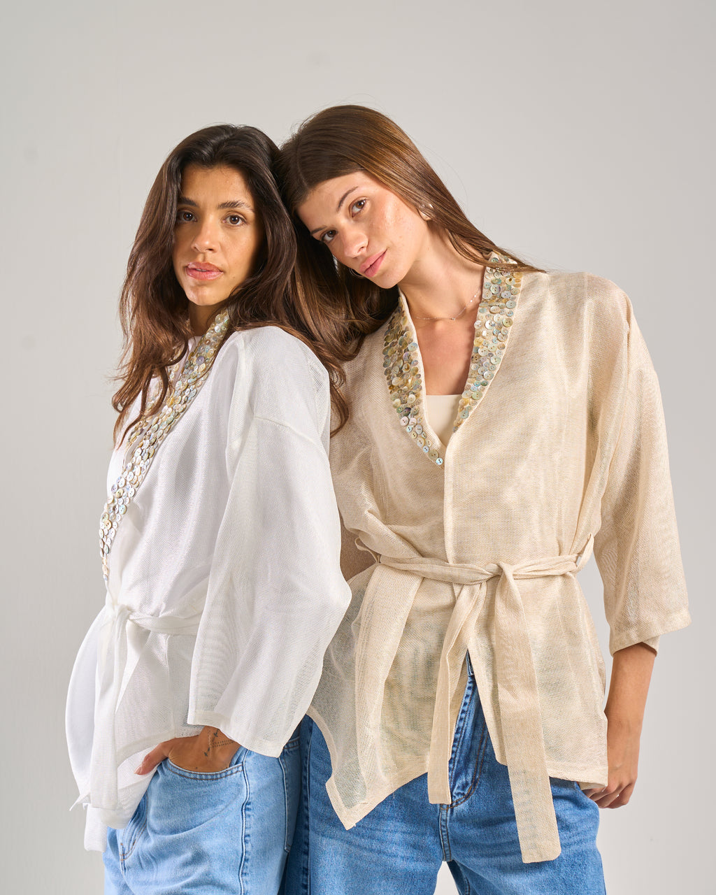 Pearl Buttons Cardigan in Beige