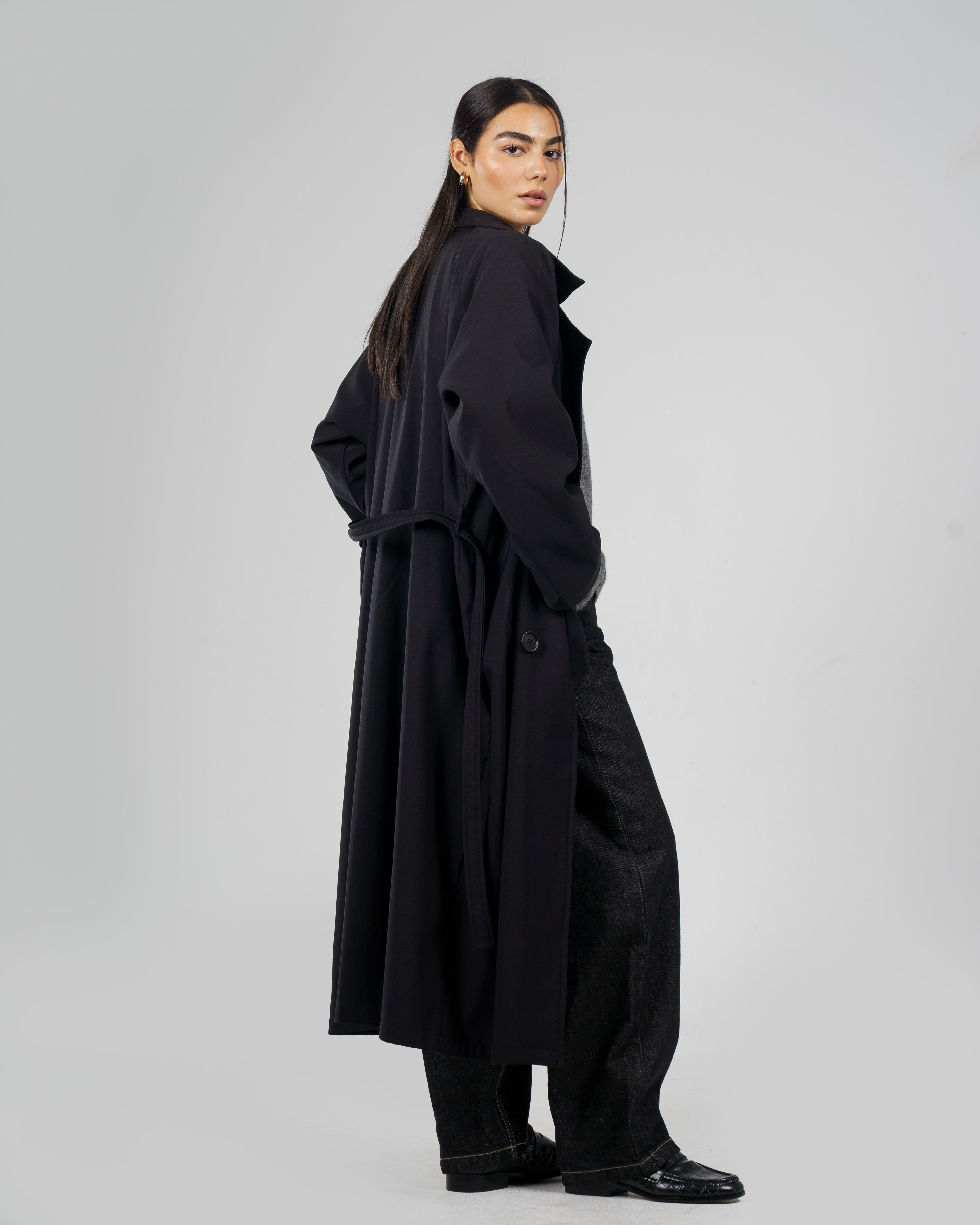 Oversized Trench Coat in Black