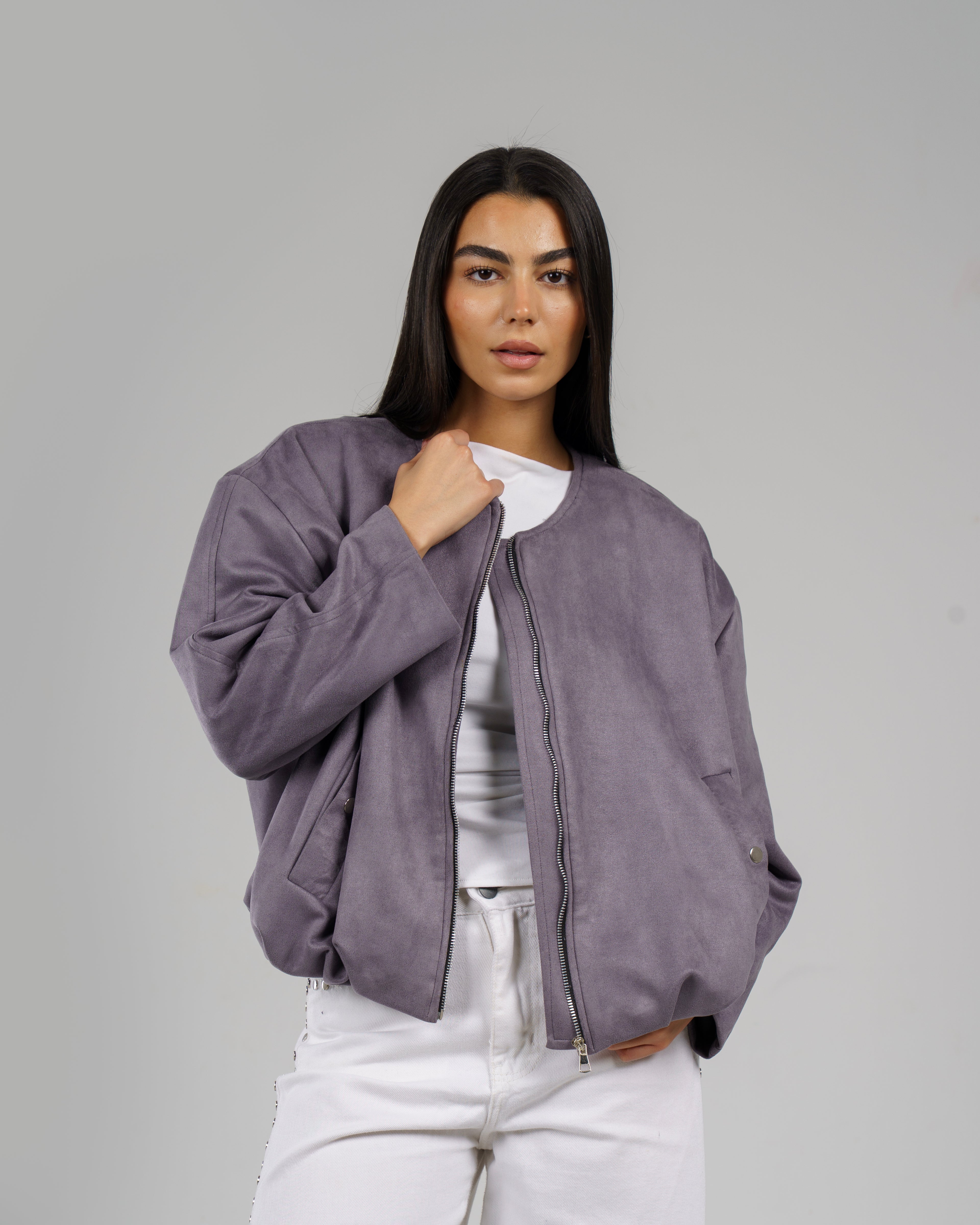 Balloon Suede Jacket in Grey