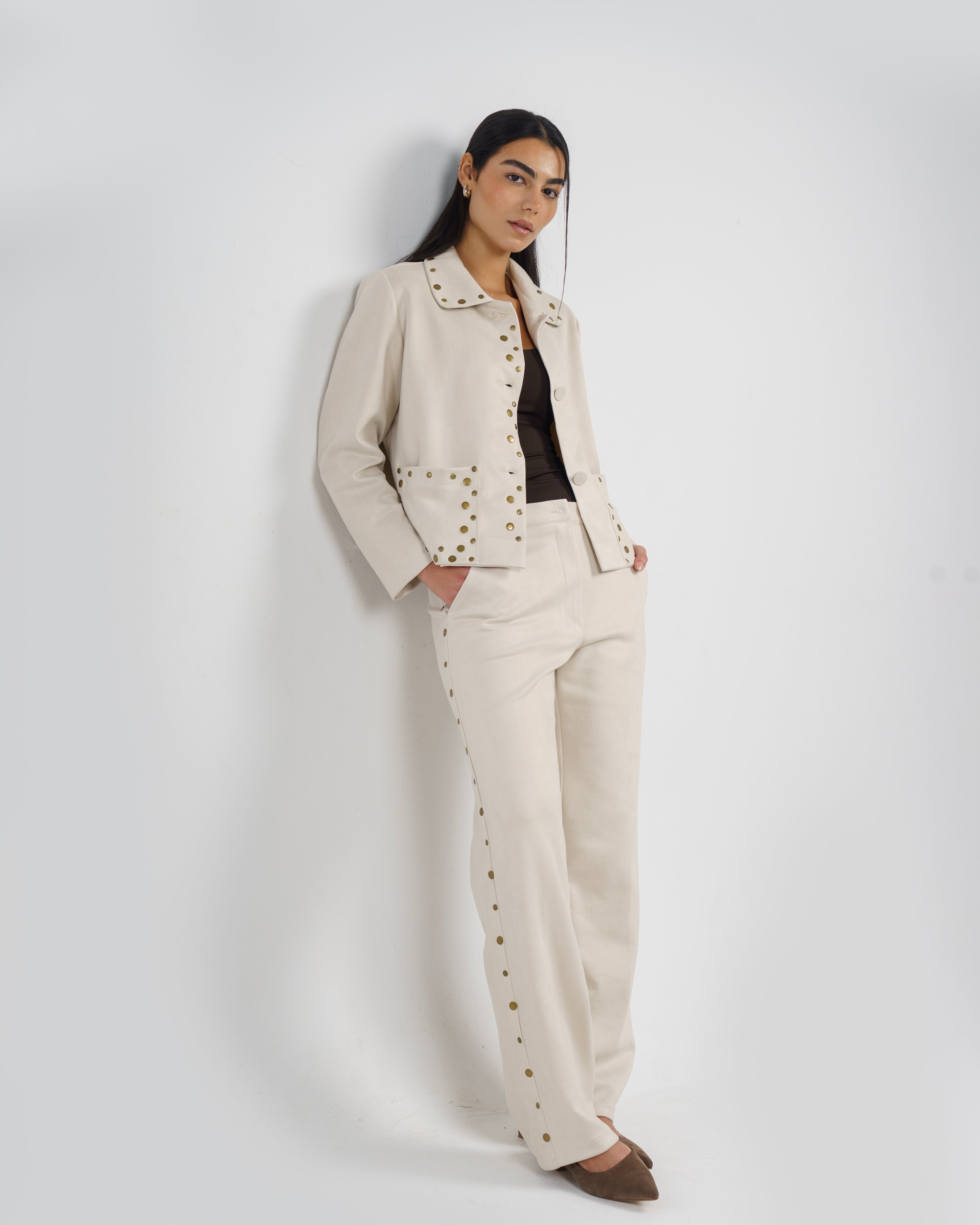 Creme Suede Pierced Set