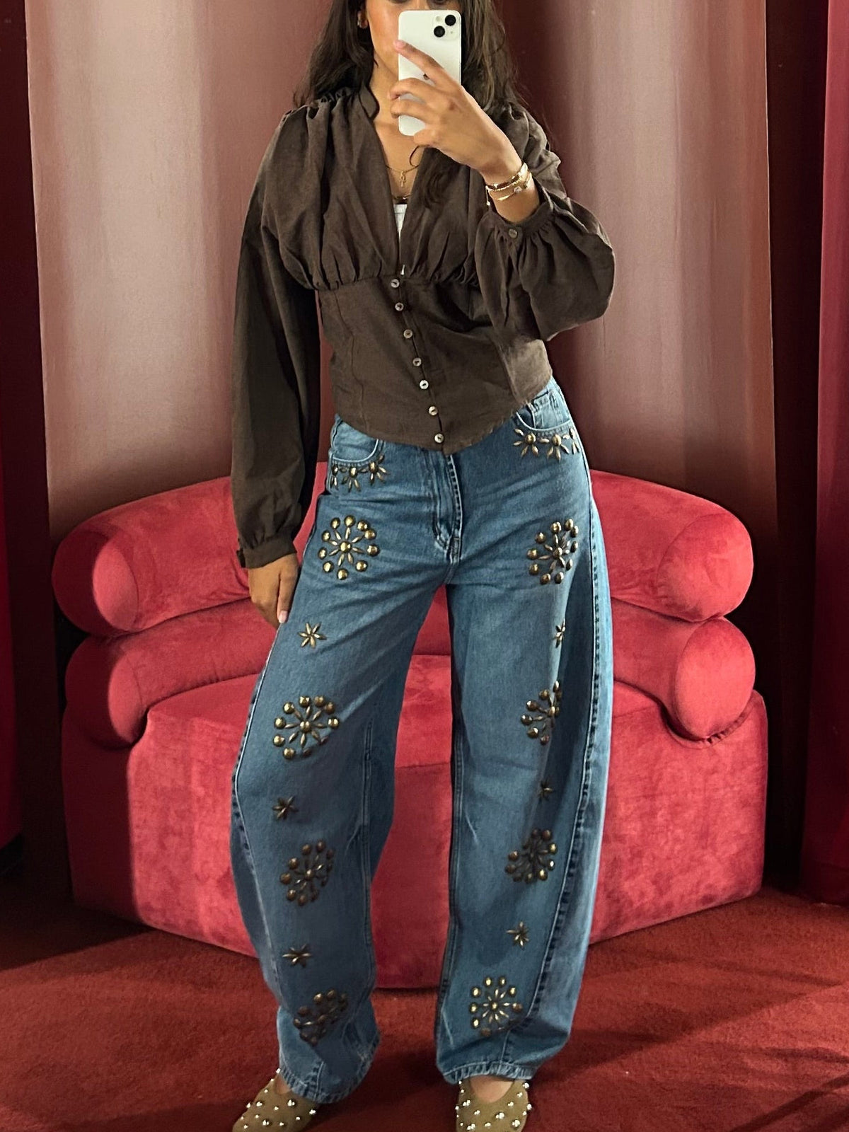 Boho Beaded Balloon Denim in Midi