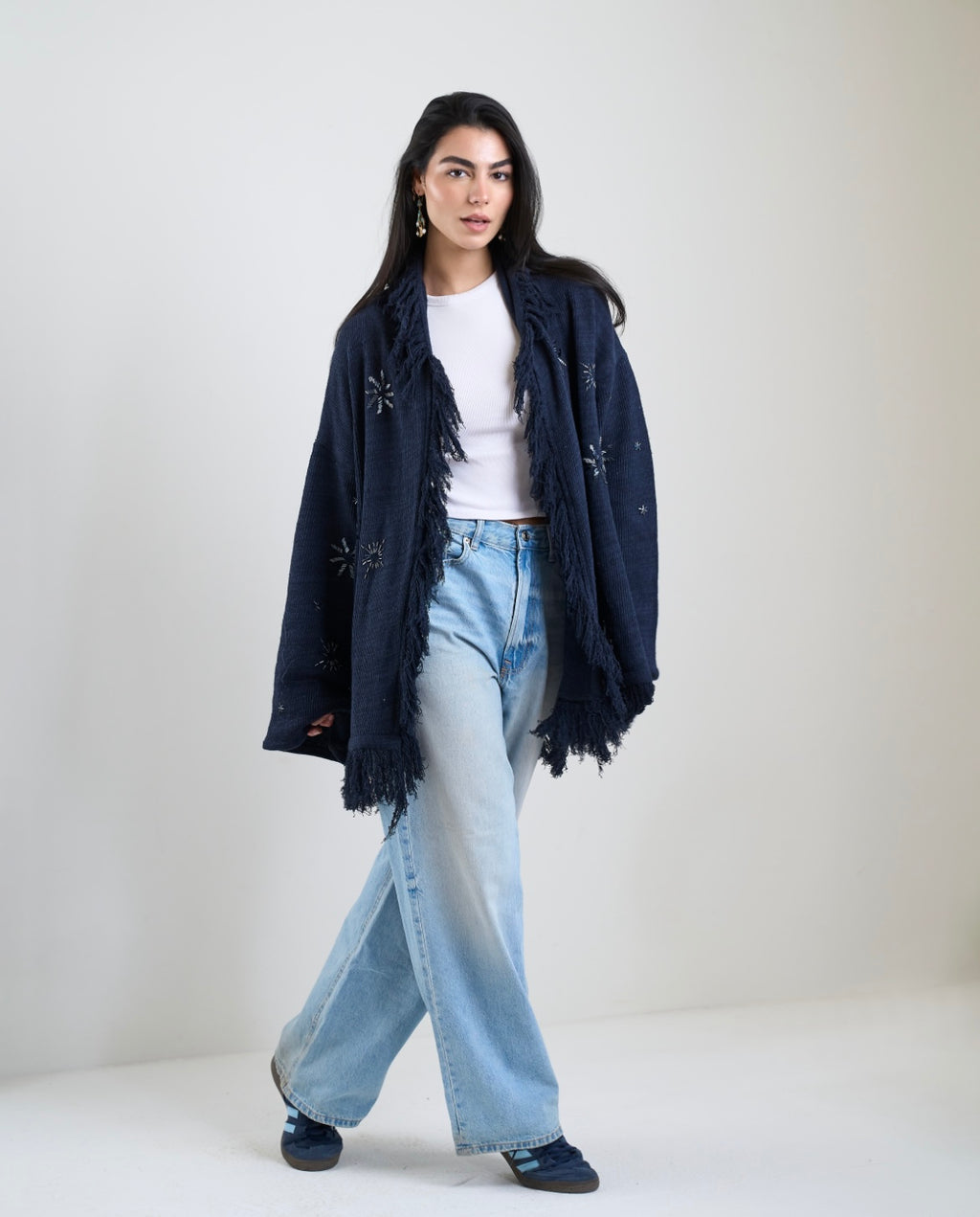 Star Knit Cardigan in Navy
