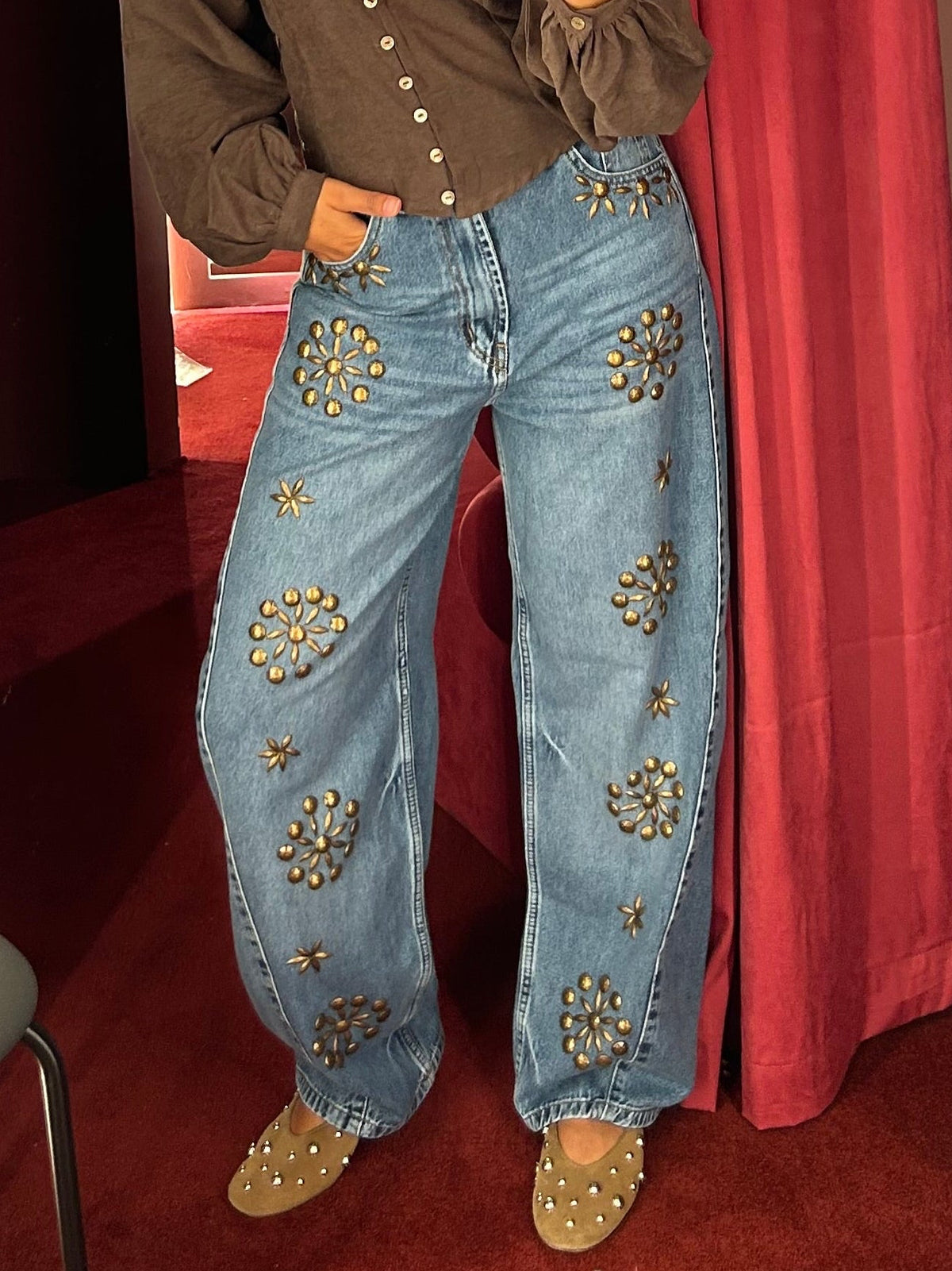 Boho Beaded Balloon Denim in Midi