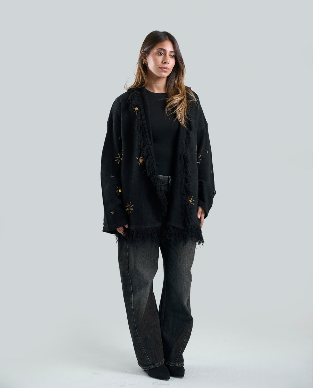 Star Knit Cardigan in Black