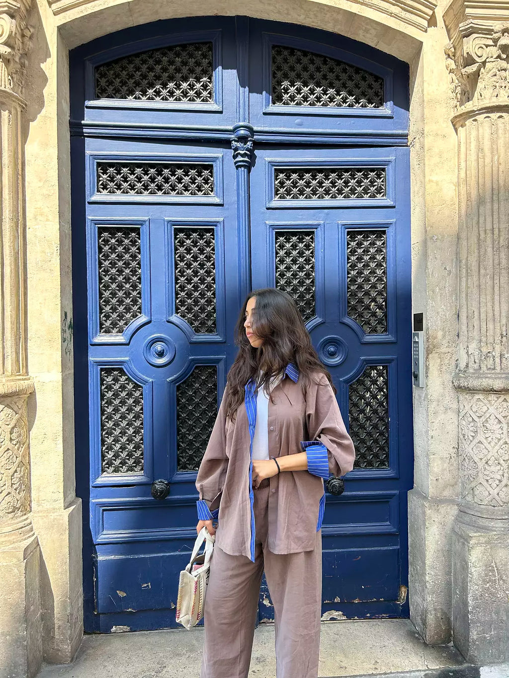 Brown x Blue Striped Set