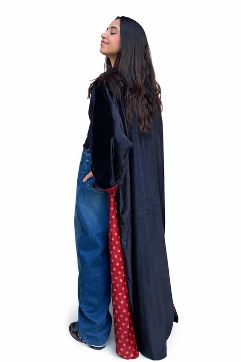 Velvet Lined Kaftan in Red