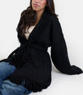 Fringe Knit Cardigan in Black