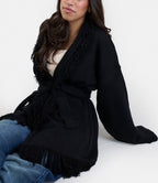 Fringe Knit Cardigan in Black