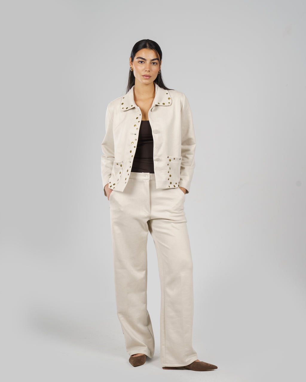 Creme Suede Pierced Set