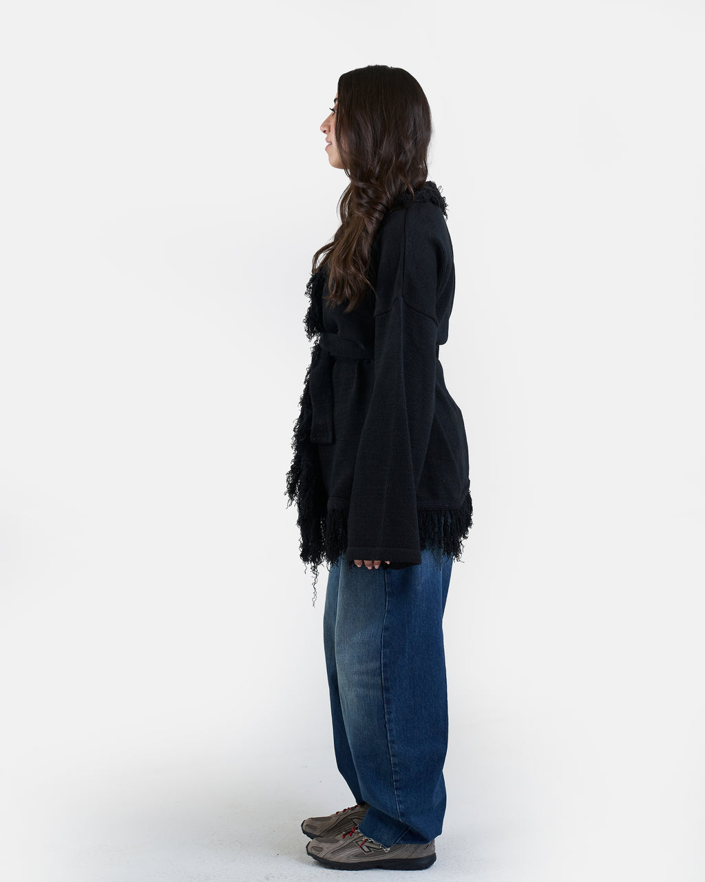 Fringe Knit Cardigan in Black