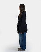 Fringe Knit Cardigan in Black