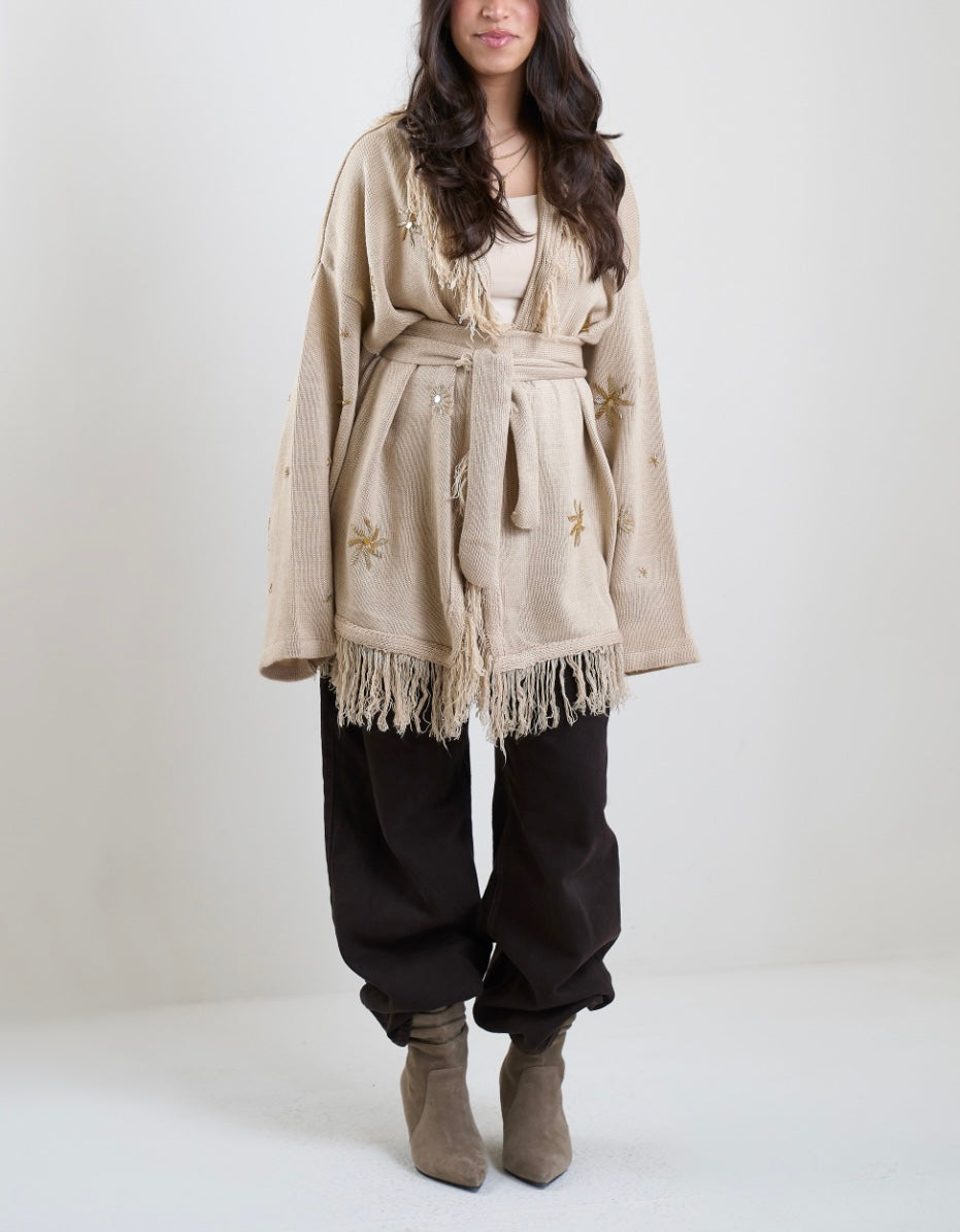 Star Knit Cardigan in Beige