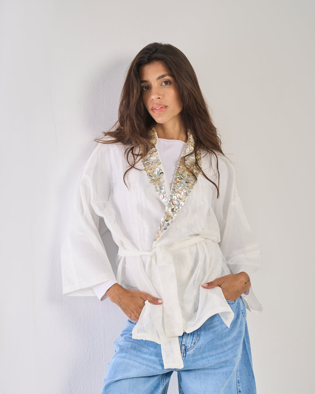 Pearl Buttons Cardigan in White