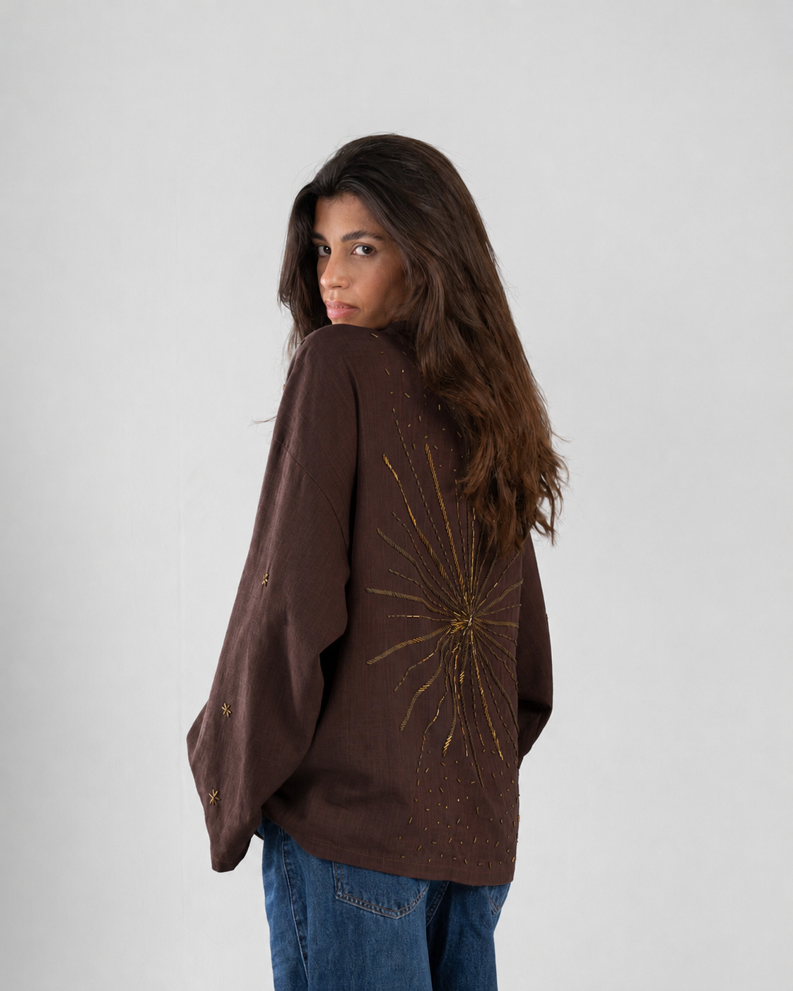 The Star Linen Top in Brown (Exclusive)