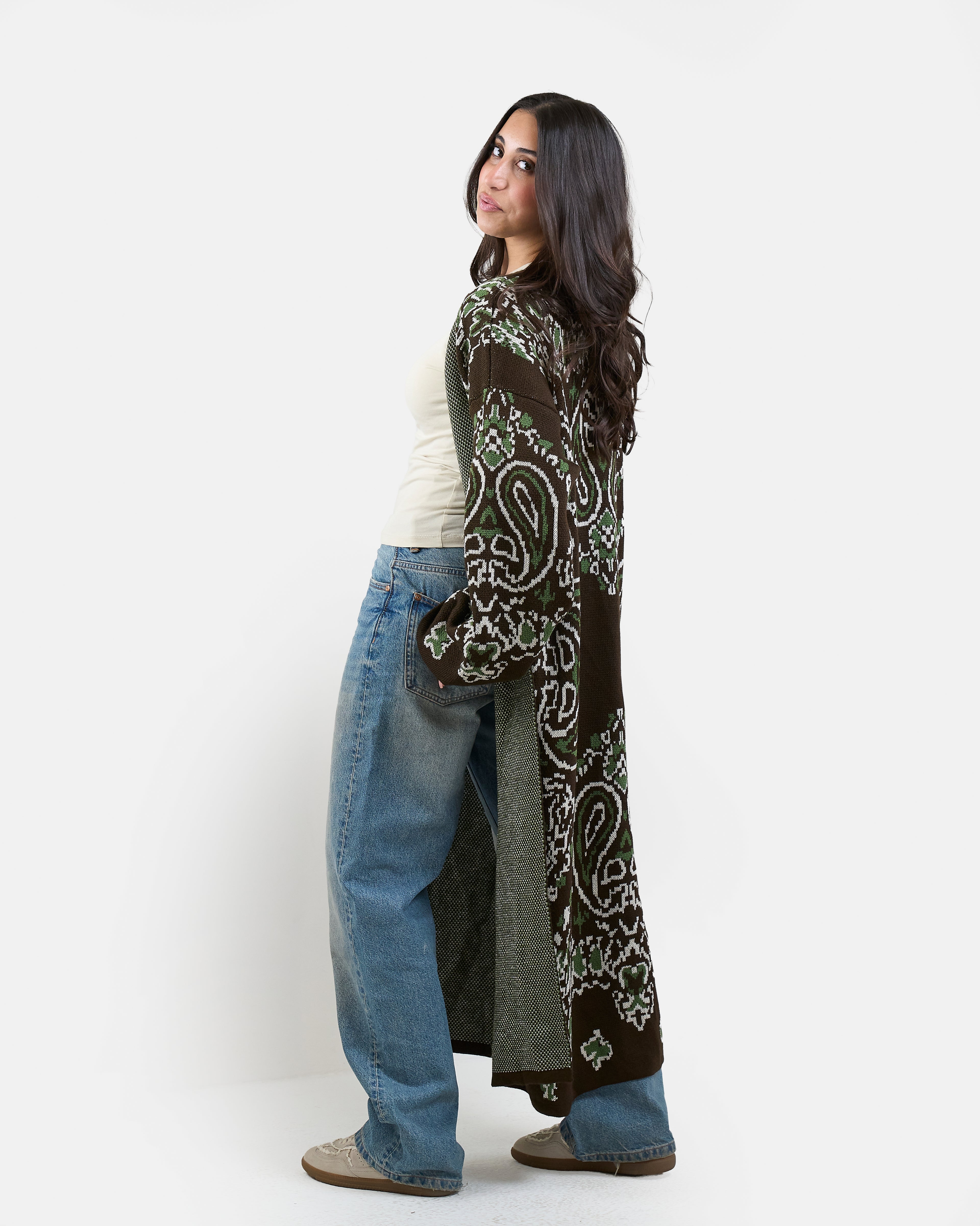 Patches Knit Cardigan in Brown
