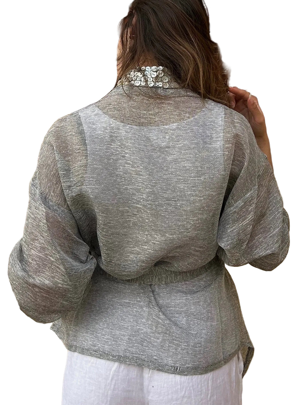 Cardigan with Pearl Buttons in Grey