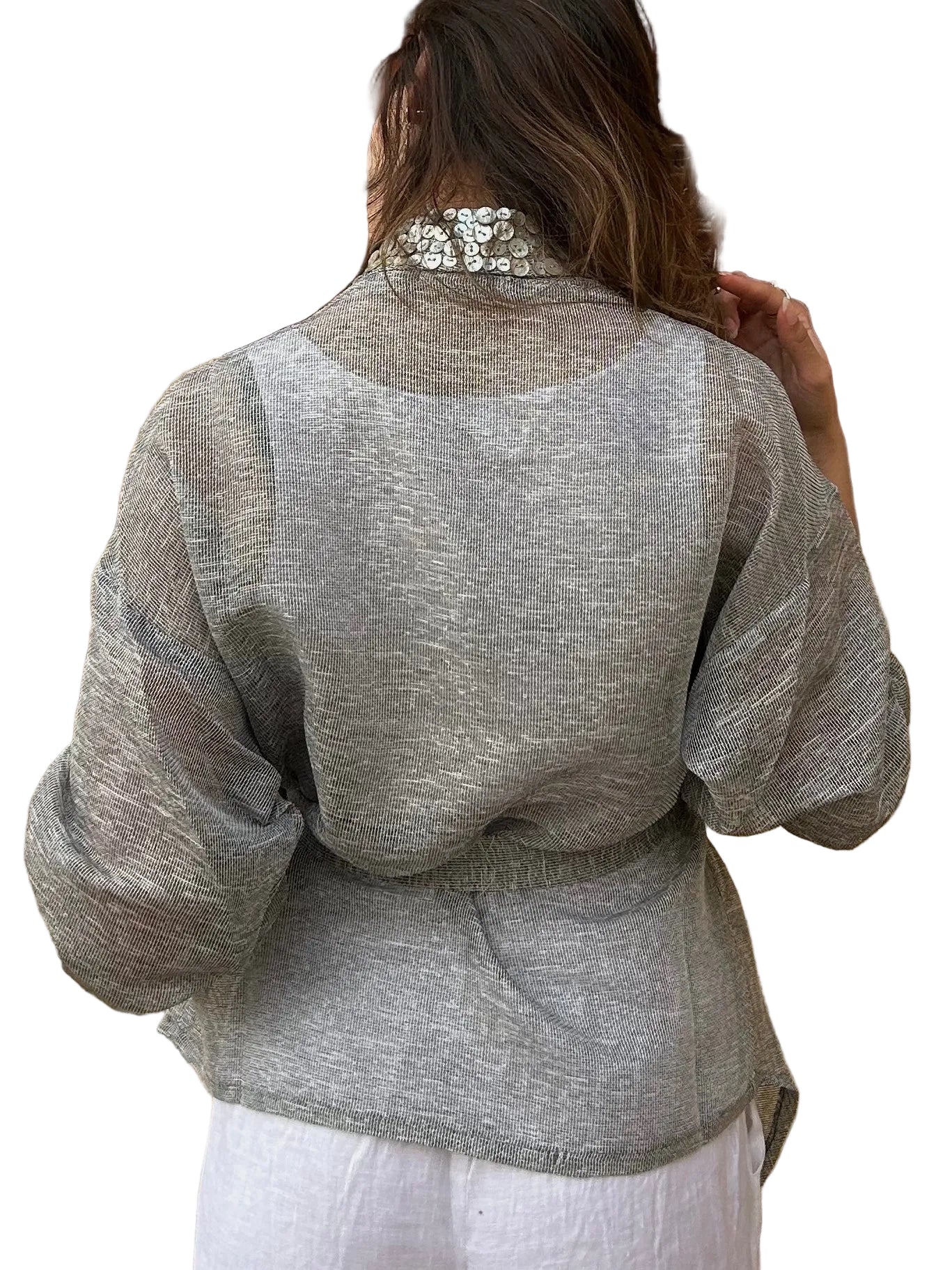 Cardigan with Pearl Buttons in Grey