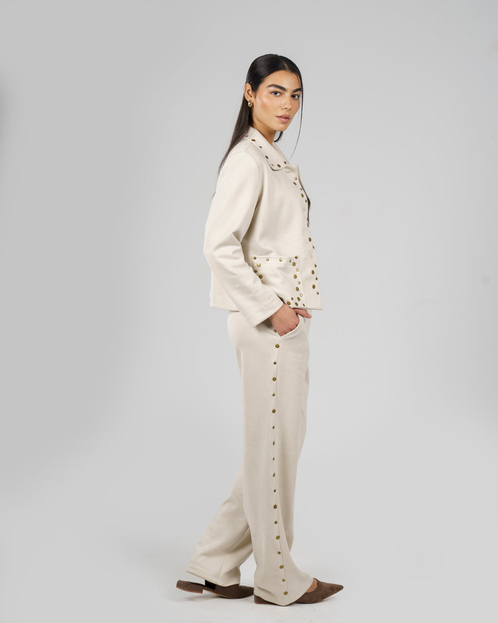 Creme Suede Pierced Set