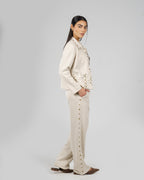 Creme Suede Pierced Set