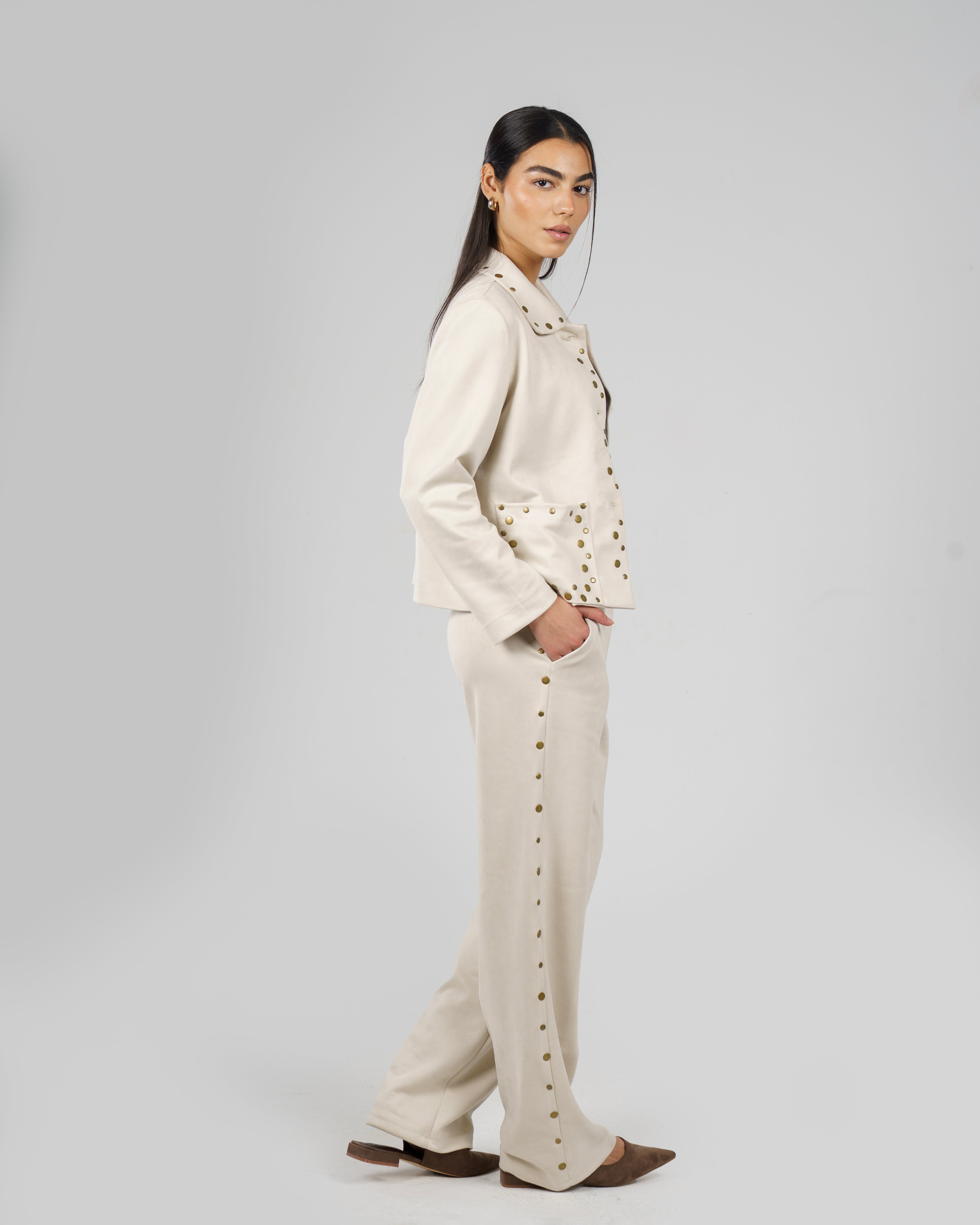 Creme Suede Pierced Set