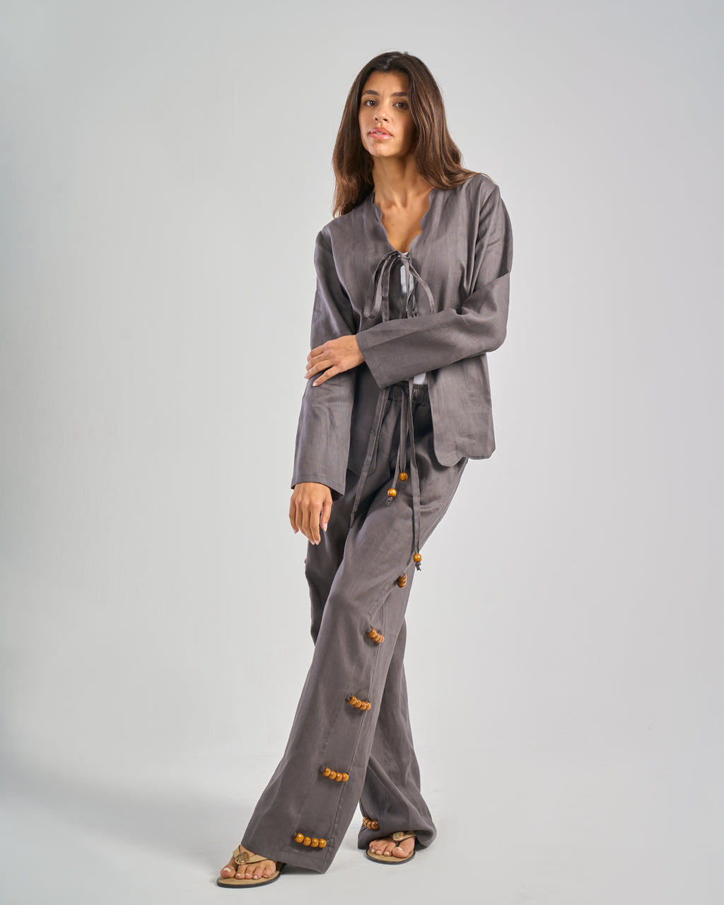 Pure Linen Pants in Grey