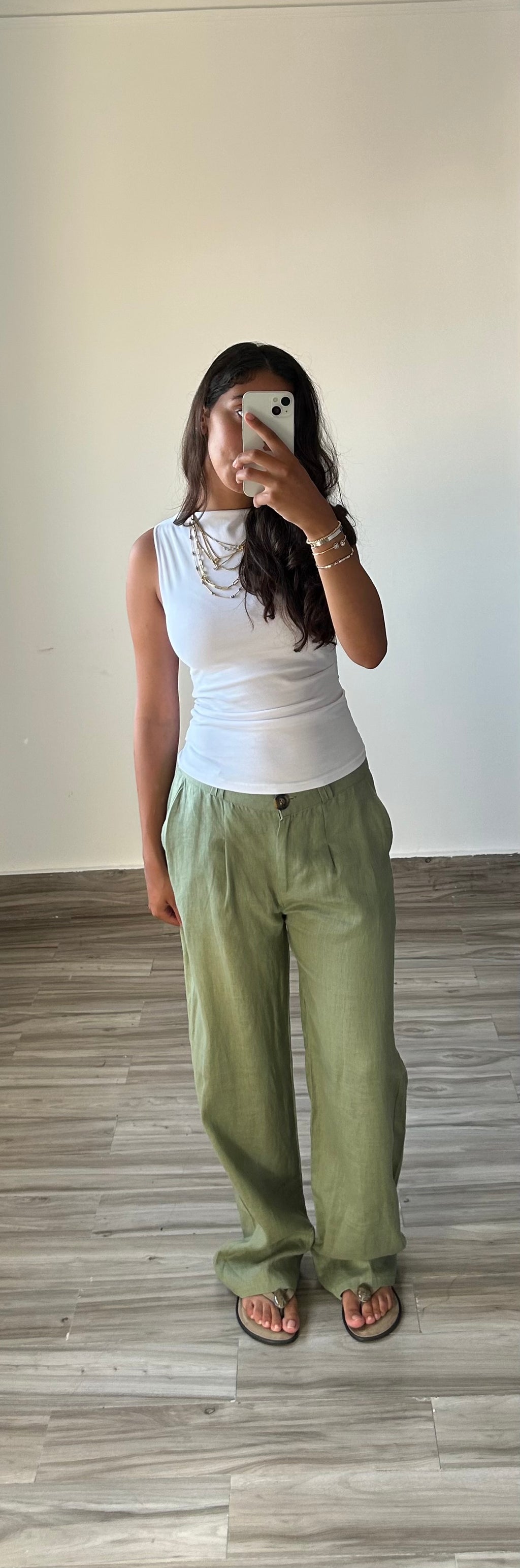 Pure Linen Straight Fit Pants in Olive