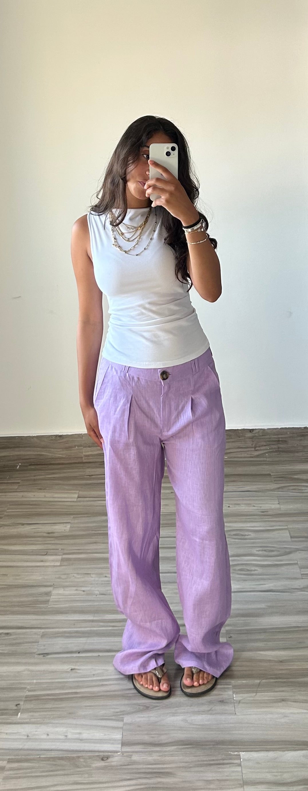Pure Linen Straight Fit Pants in Lilac