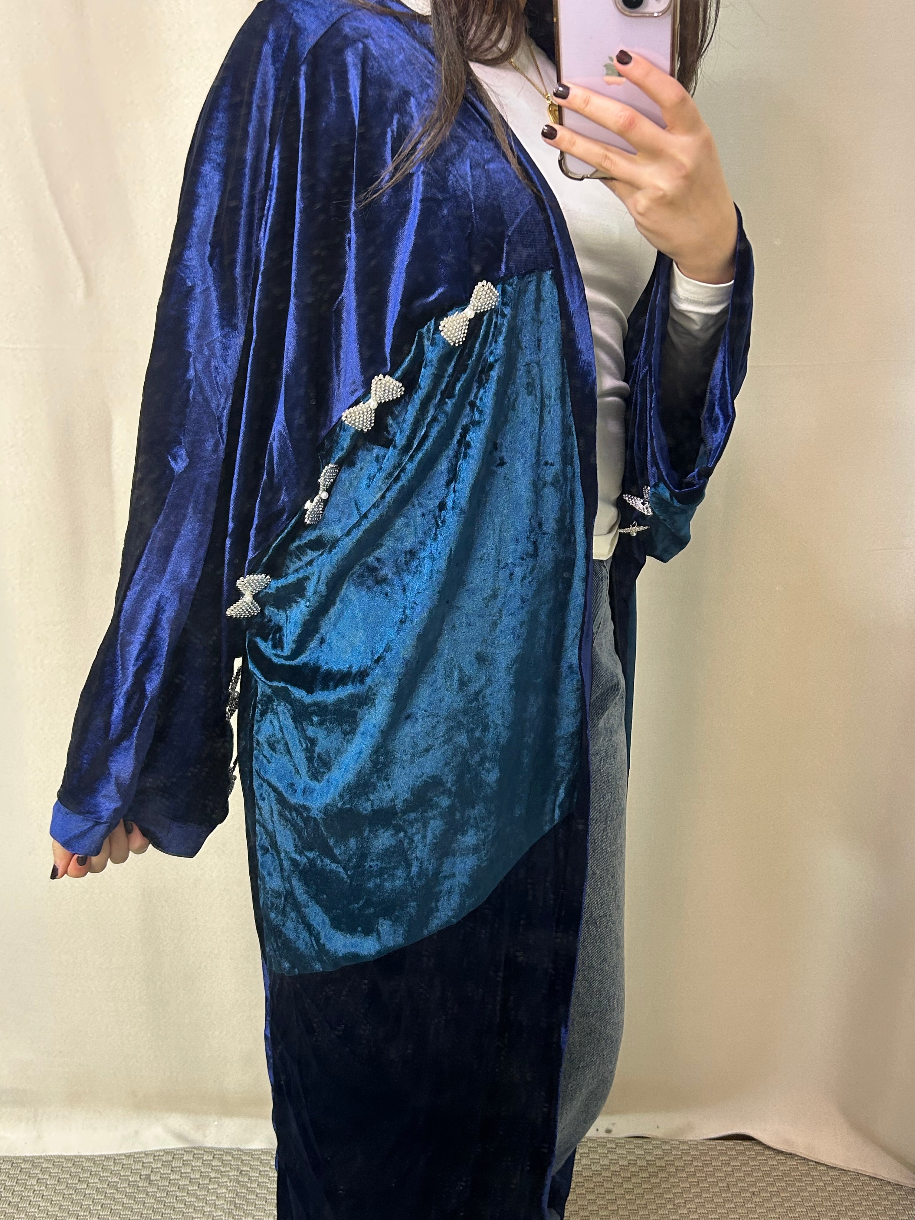 Bow Navy Velvet Kaftan