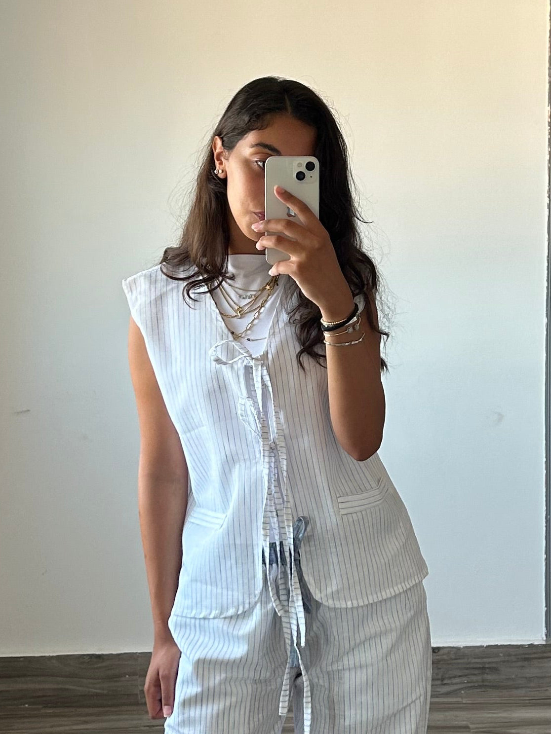 Striped Linen Vest (ties)