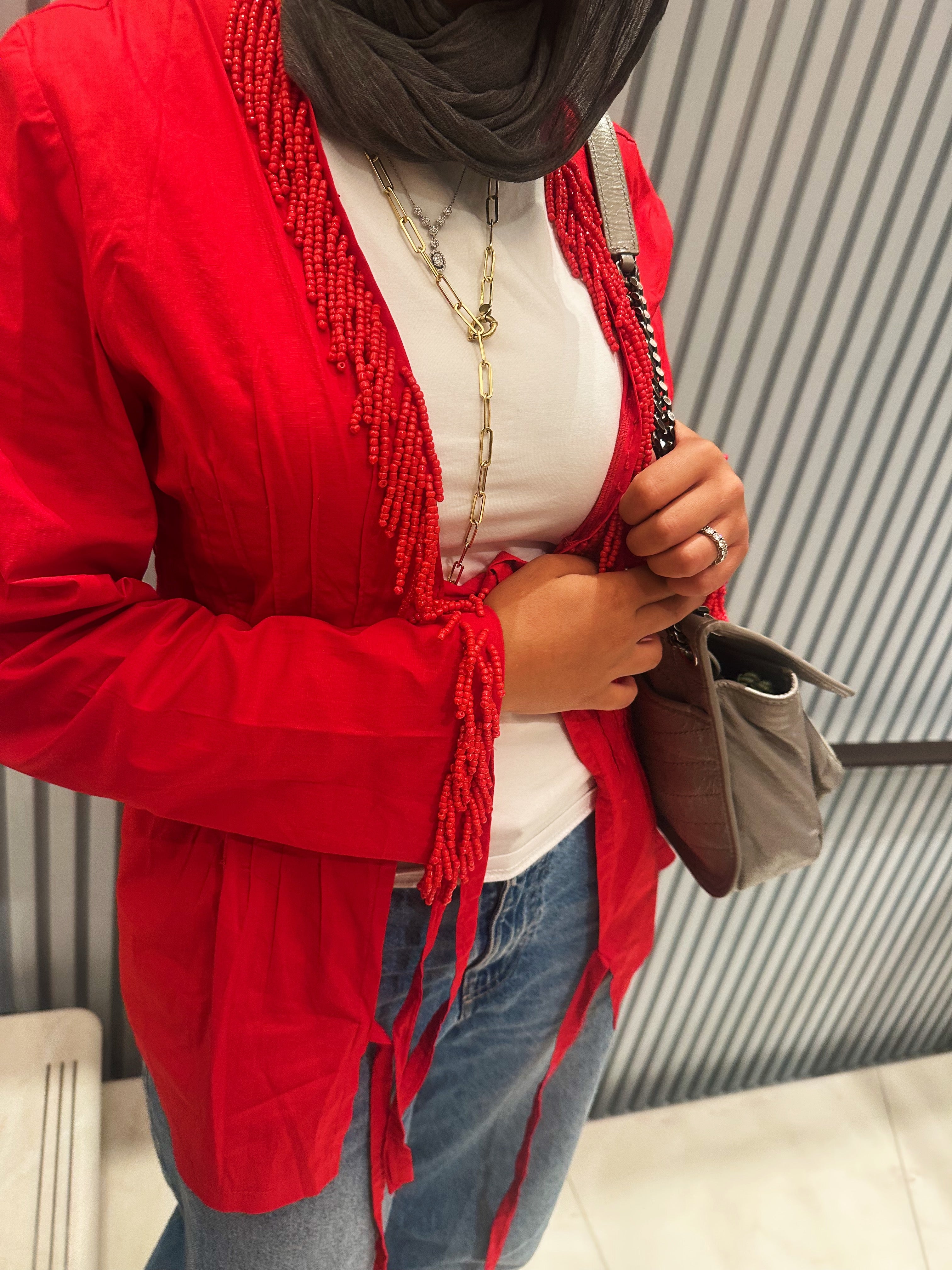 Pleats and Beads Red Top
