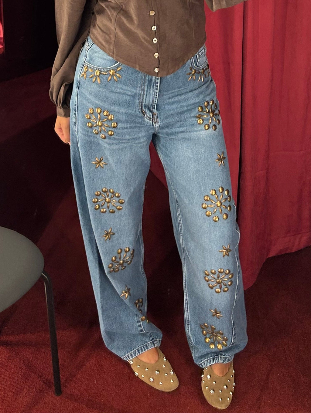 Boho Beaded Balloon Denim in Midi