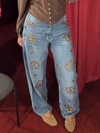 Boho Beaded Balloon Denim in Midi