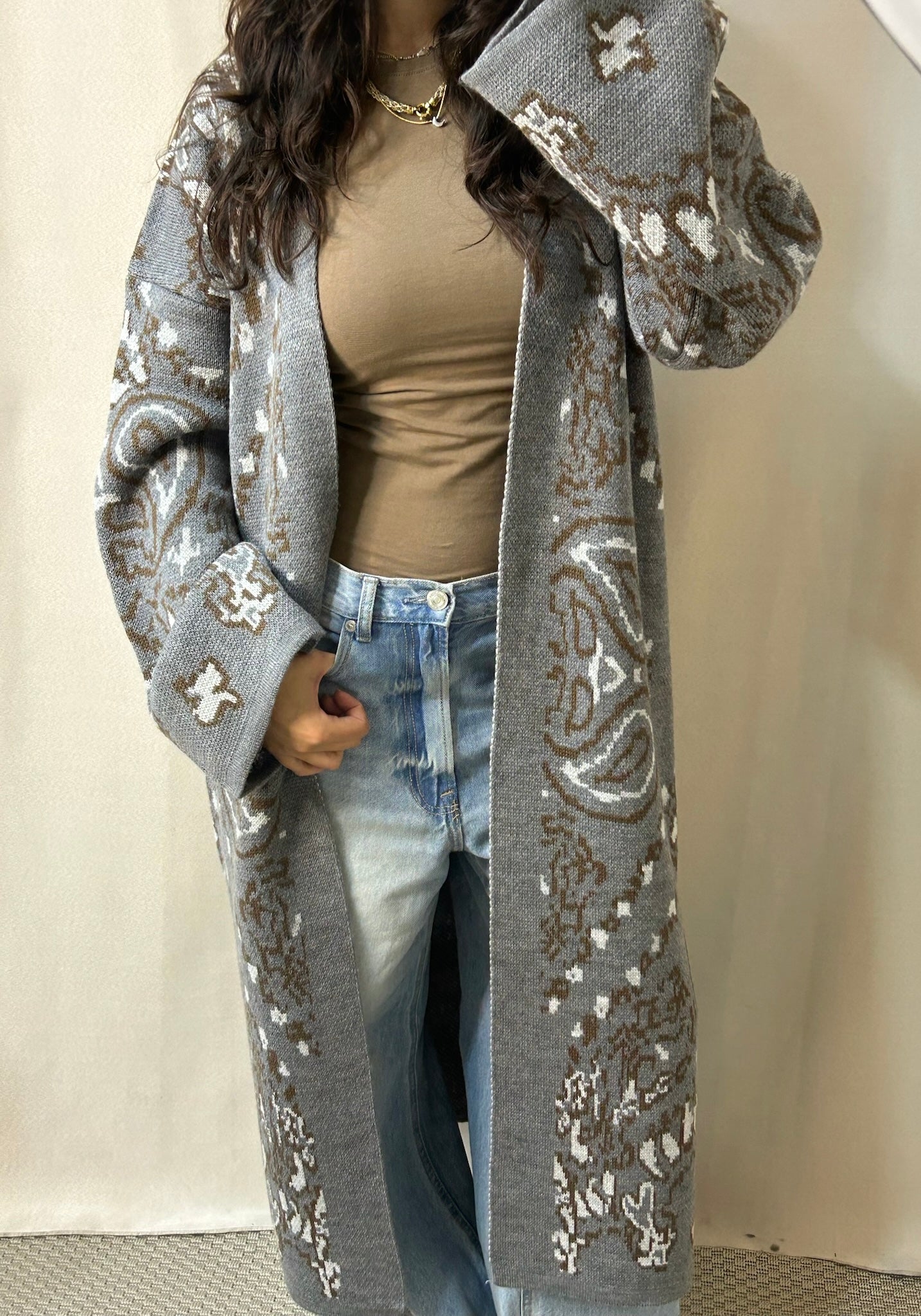 Patches Knit Cardigan in Grey