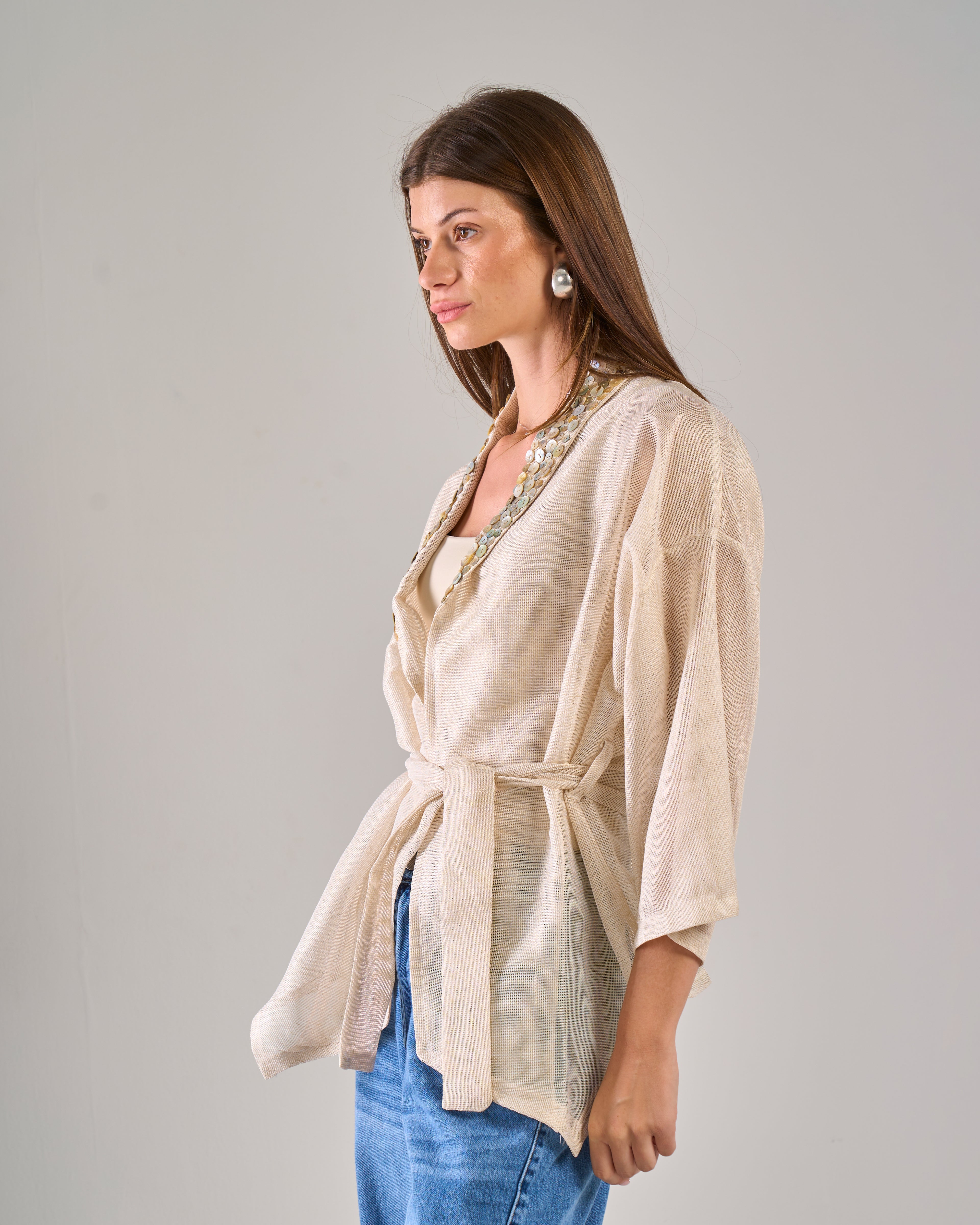 Pearl Buttons Cardigan in Beige