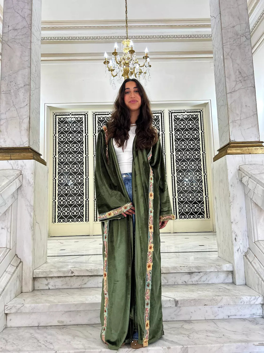 Olive Flowers Abaya Kaftan