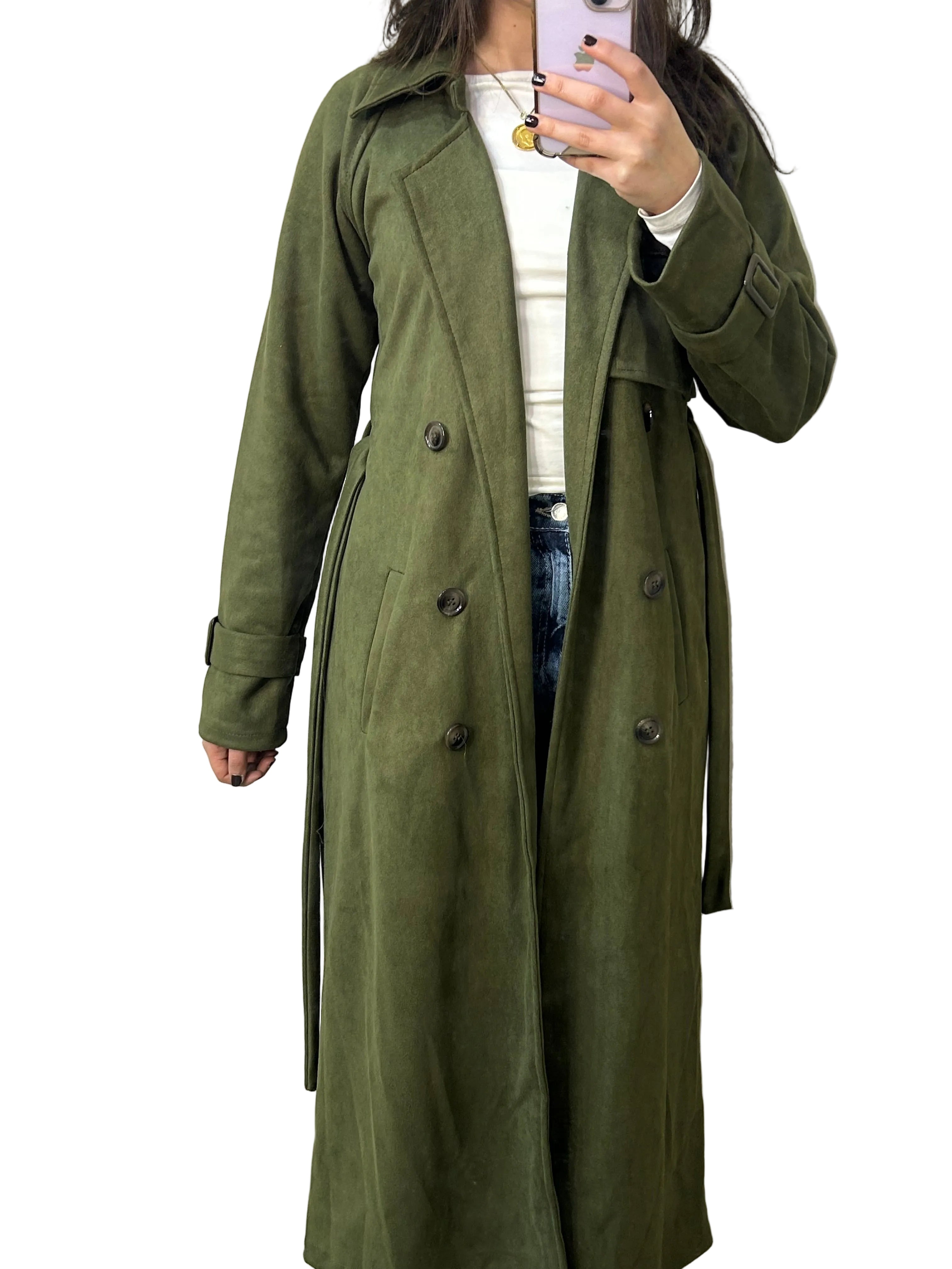 Olive Suede Trench Coat
